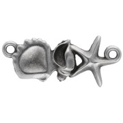 Entrepieza concha y estrella de mar 26x11mm Plateado fino Turquesa vieja