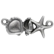 Entrepieza concha y estrella de mar 26x11mm Plateado fino Turquesa vieja