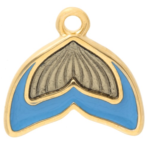 Colgante cola de sirena 16 mm con resina epoxi - Dorado con oro fino - Azul x1