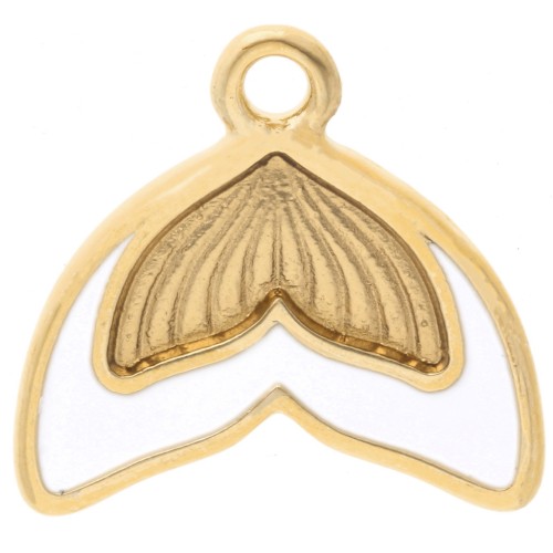 Colgante cola de sirena de 16 mm con resina epoxi - Dorado con oro fino - Blanco x1