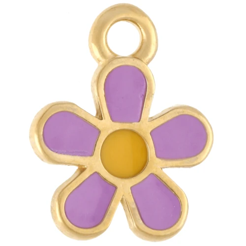 Dije de flor de 10,5 mm con resina epoxi - Dorado con oro fino - Lila - Amarillo x1