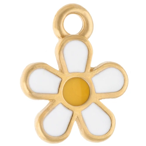Dije de flor de 10,5 mm con resina epoxi - Dorado con oro fino - Blanco - Amarillo x1