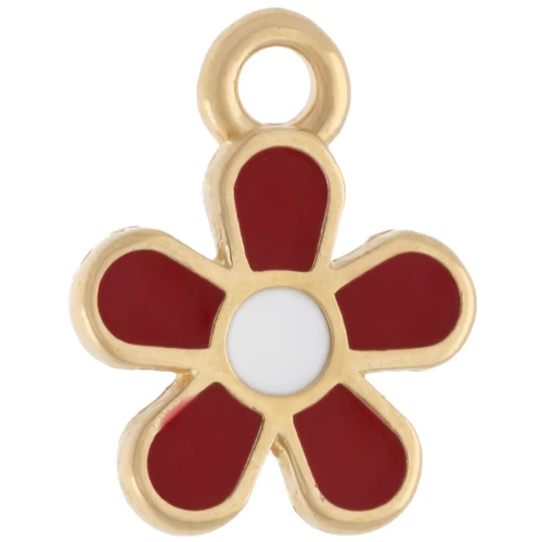 Dije de flor de 10,5 mm con resina epoxi - Dorado con oro fino - Burdeos - Blanco x1