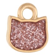 Dije cabeza de gato 9x8 mm - Dorado con oro fino - Purpurina rosa x1