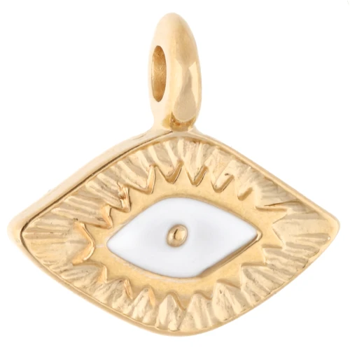 Colgante rombo 12x13 mm - Motivo ojo - Dorado con oro fino - Blanco x1