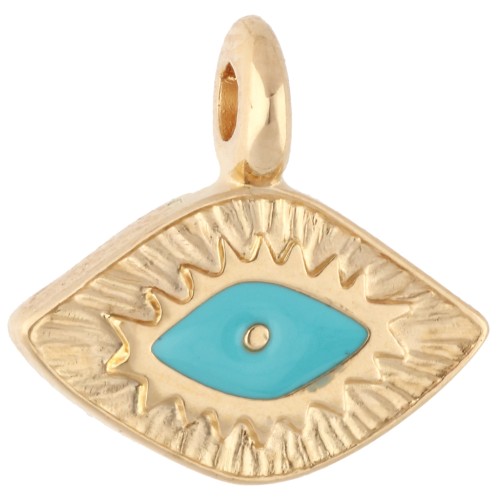 Colgante diamante 12x13 mm - Motivo ojo - Dorado con oro fino - Turquesa x1