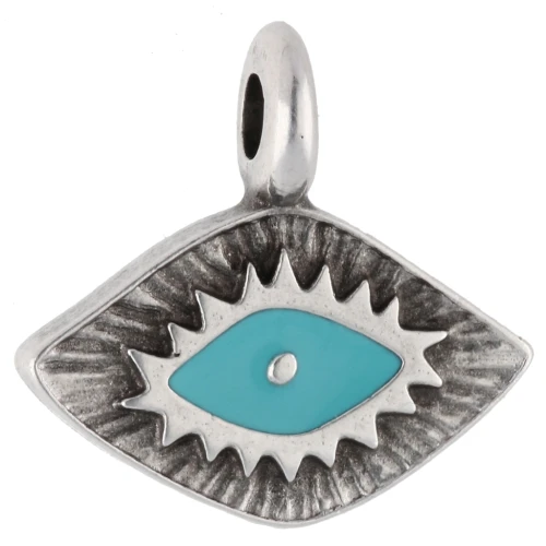 Colgante diamante 12x13 mm - motivo ojo - Chapado en plata de ley envejecida - Turquesa x1