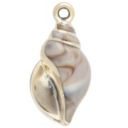 Colgante concha 43x21 mm, acrílico - Beige jaspeado - Oro x1
