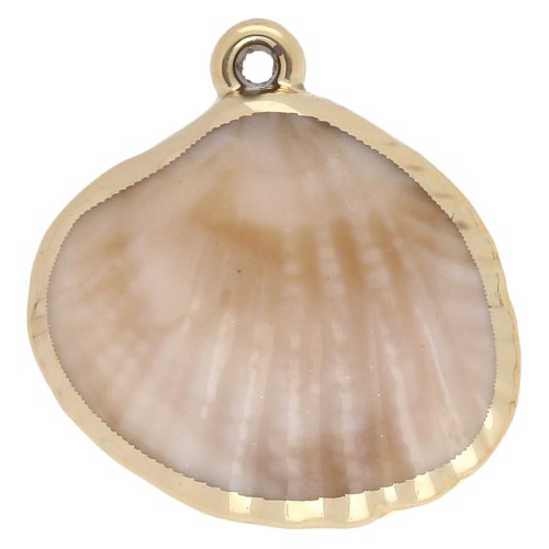 Colgante Concha Acrílica 28x27 mm - Beige jaspeado - Oro x1