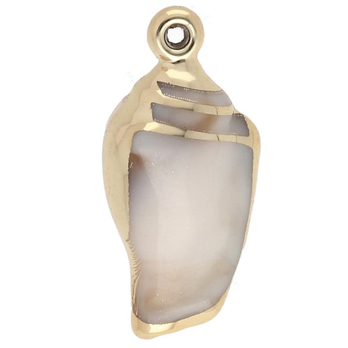 Colgante Concha Acrílica 32x15 mm - Beige jaspeado - Oro x1