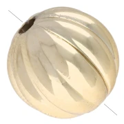 Cuentas redondas estriadas de 11 mm de acrílico metalizado CCB - Dorado x8