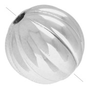 Cuentas redondas estriadas de 11 mm de acrílico metalizado CCB - Plateadas x8