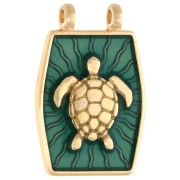 Colgante intercalario 22,5x15 mm - motivo tortuga - Dorado con oro fino - Verde x1