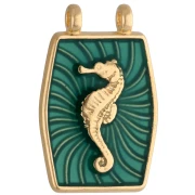 Colgante Entrepieza de caballito de mar 22,5x15 mm - Dorado con oro fino - Verde x1