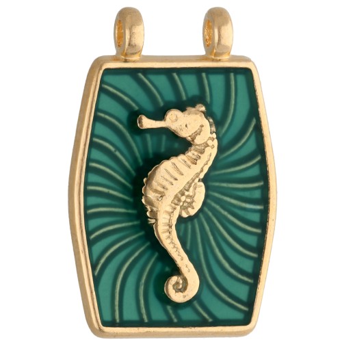 Colgante Entrepieza de caballito de mar 22,5x15 mm - Dorado con oro fino - Verde x1