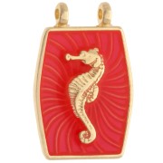 Colgante caballito de mar 22,5x15 mm - Dorado con oro fino - Coral fluorescente|raw }}
