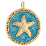 Colgante estrella de mar redonda irregular de 20 mm - Dorado con oro fino - Turquesa nacarada