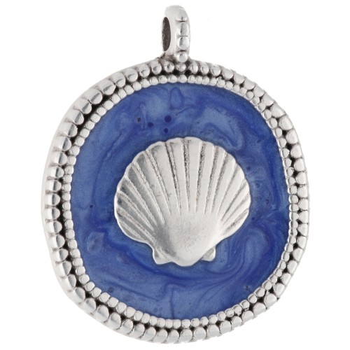 Colgante concha redonda irregular 20mm Plata de ley envejecida - Perla azul