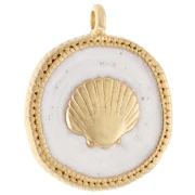 Colgante redondo irregular concha 20 mm - Dorado con oro fino - Blanco nacarado x1