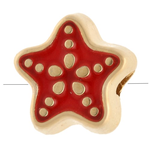 Perla estrella de mar 9 mm con resina epoxi - Dorada con oro fino - Roja x1