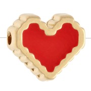 Cuentas en forma de corazón de 10 mm con motivo de ojo y resina epoxi - Dorado con oro fino - Rojo claro x1|raw }}