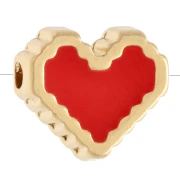 Cuentas en forma de corazón de 10 mm con motivo de ojo y resina epoxi - Dorado con oro fino - Rojo claro x1