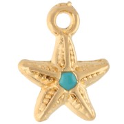 Dije de estrella de mar 11,5x9 mm con resina epoxi - Dorado con oro fino - Turquesa