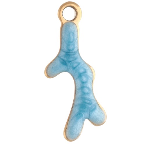 Mini dije de coral 13x5 mm con epoxi - Acero inoxidable 304 Oro - Azul x1