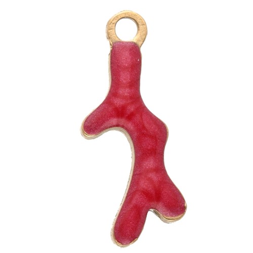 Mini Dije de coral 13x5 mm con epoxi - Acero inoxidable 304 Dorado - Rojo x1