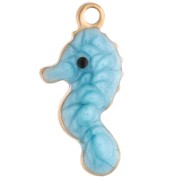 Mini charm caballito de mar 14x7 mm con epoxi - Acero inoxidable 304 Oro - Azul