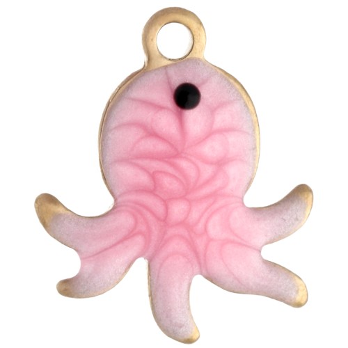 Mini Pulpo 12x10 mm con Epoxy - Acero Inoxidable Oro 304 - Rosa x1