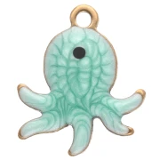 Dije Mini Pulpo 12x10 mm con Epoxy - Acero Inoxidable Dorado 304 - Verde x1