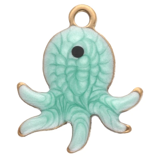 Dije Mini Pulpo 12x10 mm con Epoxy - Acero Inoxidable Dorado 304 - Verde x1