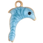 Mini dije de delfín 12x8 mm con epoxi - Acero inoxidable 304 Oro - Azul x1