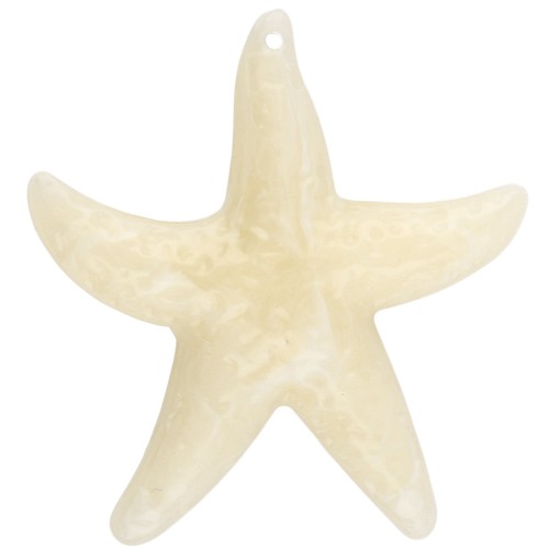 Colgante estrella de mar, 49x45 mm, acrílico - Crudo - Blanco jaspeado x1