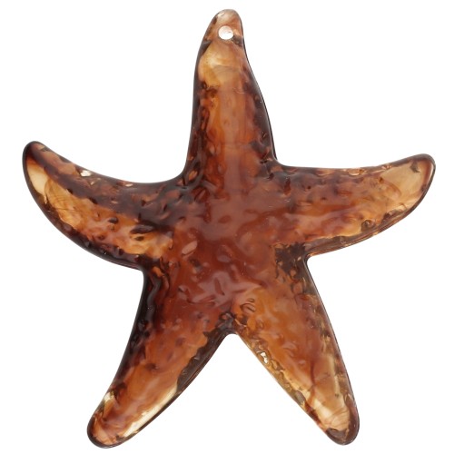 Colgante estrella de mar, 49x45 mm, acrílico - Marrón jaspeado x1