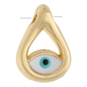 Dije en forma de gota de 10 x 7 mm con motivo de ojo y resina epoxi - Dorado - Blanco x1