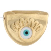 Cuenta semicircular de 11 x 14 mm con motivo de ojo y resina epoxi - Dorado con oro fino - Blanca x1