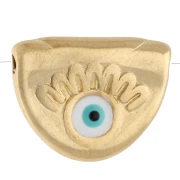 Cuenta semicircular de 11 x 14 mm con motivo de ojo y resina epoxi - Dorado con oro fino - Blanca x1
