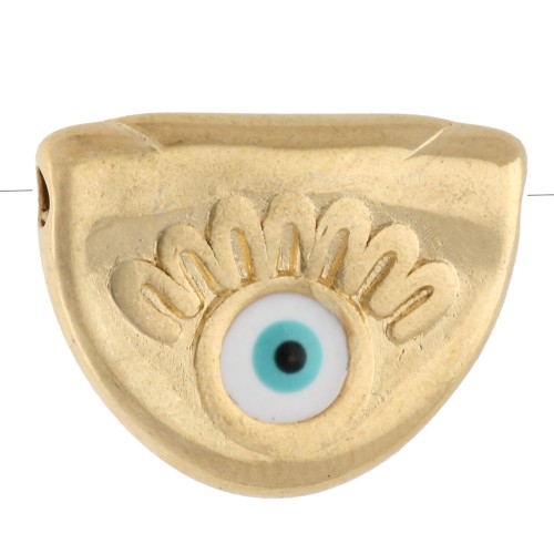 Cuenta semicircular de 11 x 14 mm con motivo de ojo y resina epoxi - Dorado con oro fino - Blanca x1