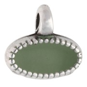 Mini dije ovalado de 8 x 9 mm de resina epoxi - Chapado en plata fina envejecida - Verde salvia
