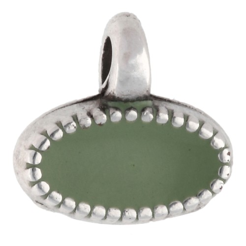 Mini dije ovalado de 8 x 9 mm de resina epoxi - Chapado en plata fina envejecida - Verde salvia