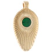 Colgante en forma de punta estriada de 25 x 13 mm con resina epoxi - Dorado - Verde x1
