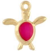 Dije de tortuga 18,5x17 mm - Dorado con oro fino - Rosa fluorescente x1