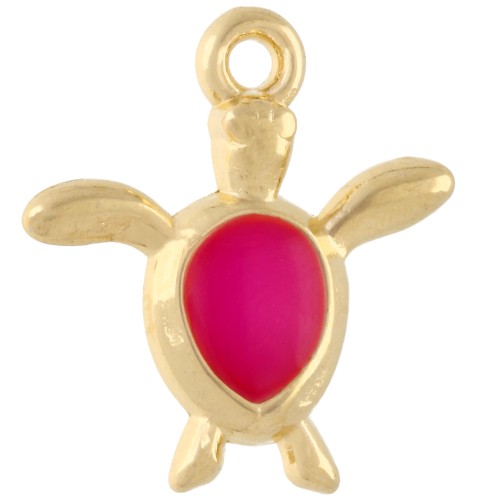 Dije de tortuga 18,5x17 mm - Dorado con oro fino - Rosa fluorescente x1