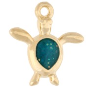 Dije de tortuga 18,5 x 17 mm - Dorado en oro fino - Verde con purpurina x1