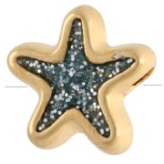 Perla estrella de mar de 10 mm con resina epoxi - Dorado con oro fino - Gris azulado brillante