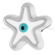 Perla estrella de mar de 10 mm con motivo de ojo - epoxi - Plateado fino antiguo - Blanco