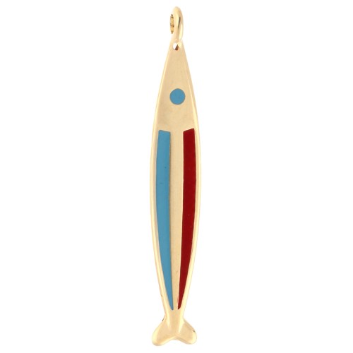 Colgante pez 58x9 mm con resina epoxi - Dorado con oro fino - Azul - Rojo x1