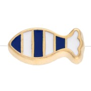 Cuenta pez rayado 7x15 mm con resina epoxi - Dorado con oro fino Azul Blanco x 1